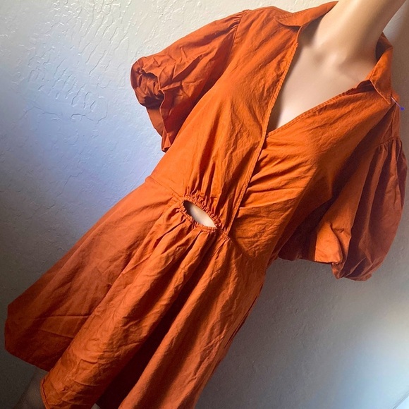 And Now This Women’s Burnt Orange Bell Ruffled Mid Sleeve Dress - Picture 2 of 9